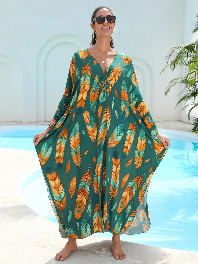 KEYLORTING Women's Plus Size Kaftan Dress – Plus Size Maxi Dress Moo Moos Beach Cover Up,Bathing Suit Cover-Up Loungewear - Image 3